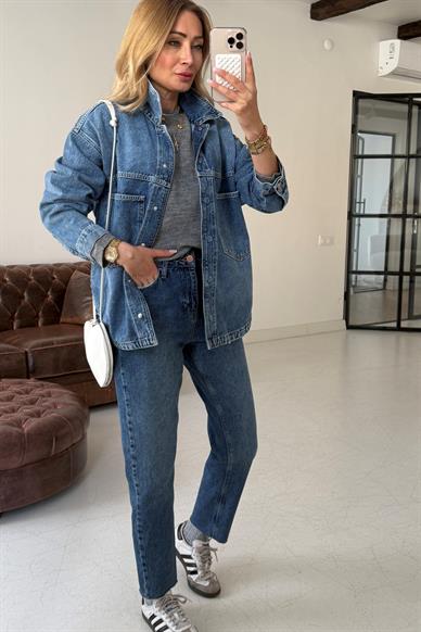 Koyu Mavi Yırtmaçlı Çıtçıtlı Denim Ceket (1940-2)