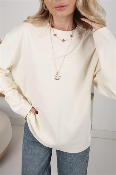 Krem Bisiklet Yaka Uzun Kol Basic