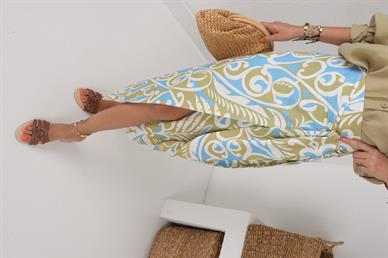 Kruvaze Bağlamalı Desenli Keten Etek