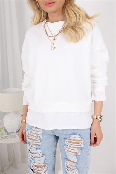 Kumaş Detaylı Beyaz Sweatshirt
