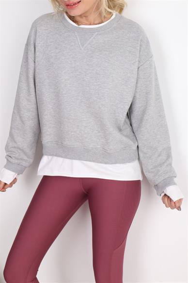 Kumaş Detaylı Gri Sweatshirt