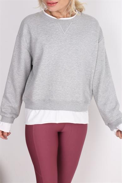 Kumaş Detaylı Gri Sweatshirt
