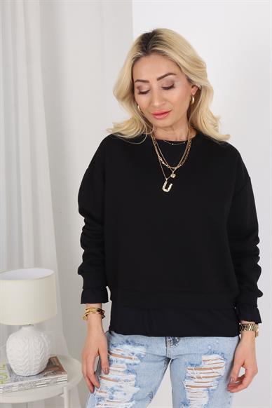 Kumaş Detaylı Siyah Sweatshirt