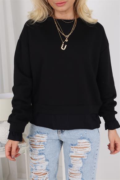 Kumaş Detaylı Siyah Sweatshirt