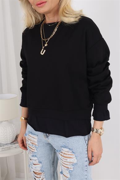 Kumaş Detaylı Siyah Sweatshirt
