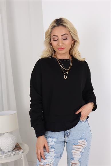 Kumaş Detaylı Siyah Sweatshirt