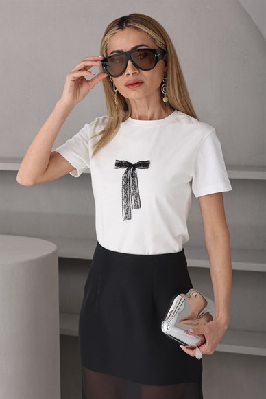 Kurdela Detay Ekru Tshirt