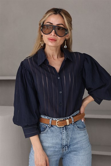 Lacivert Balon Kol Gömlek