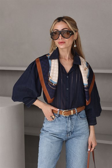 Lacivert Balon Kol Gömlek