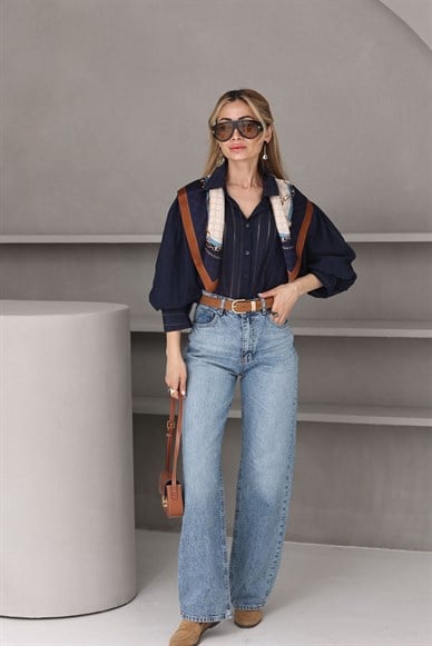 Lacivert Balon Kol Gömlek