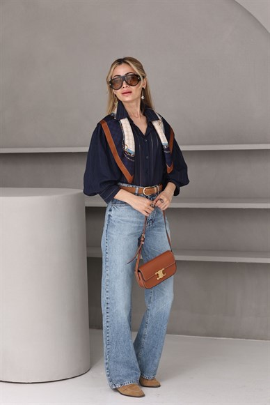 Lacivert Balon Kol Gömlek