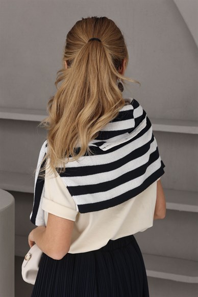 Lacivert Çizgili Merserize Kazak