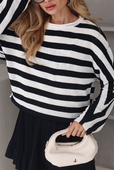 Lacivert Çizgili Merserize Kazak