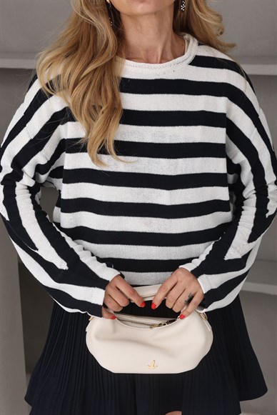 Lacivert Çizgili Merserize Kazak