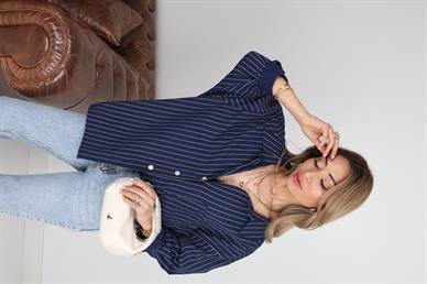 Lacivert Çizgili  Oversize Gömlek