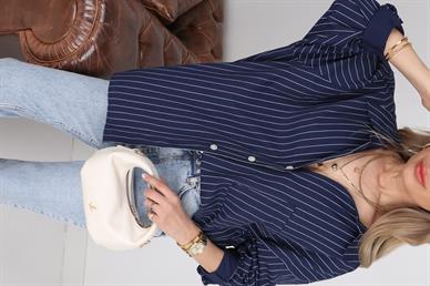 Lacivert Çizgili  Oversize Gömlek