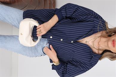 Lacivert Çizgili  Oversize Gömlek