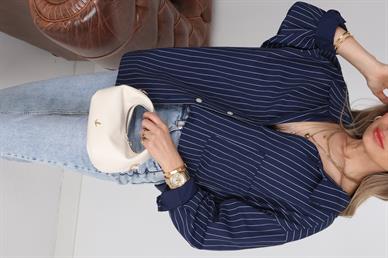 Lacivert Çizgili  Oversize Gömlek