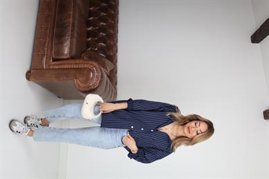 Lacivert Çizgili  Oversize Gömlek