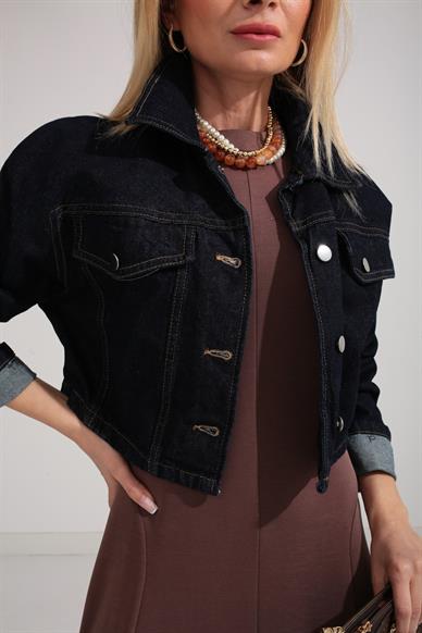 Lacivert Crop Denim Ceket