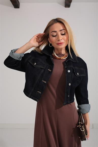Lacivert Crop Denim Ceket