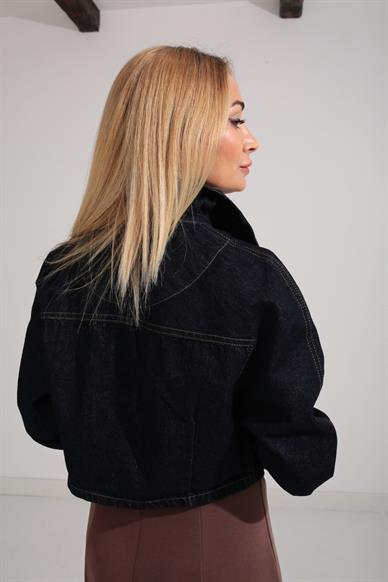 Lacivert Crop Denim Ceket