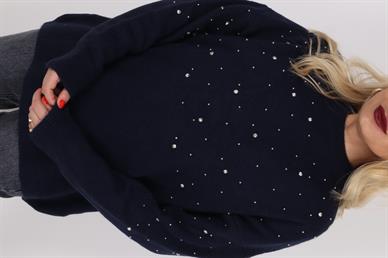 Lacivert Dağınık Taşlı Triko Kazak