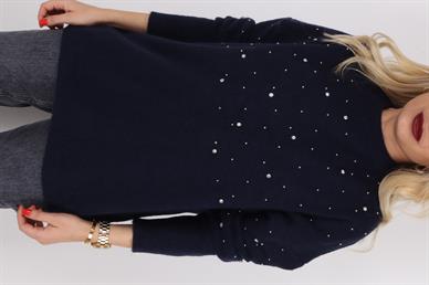 Lacivert Dağınık Taşlı Triko Kazak