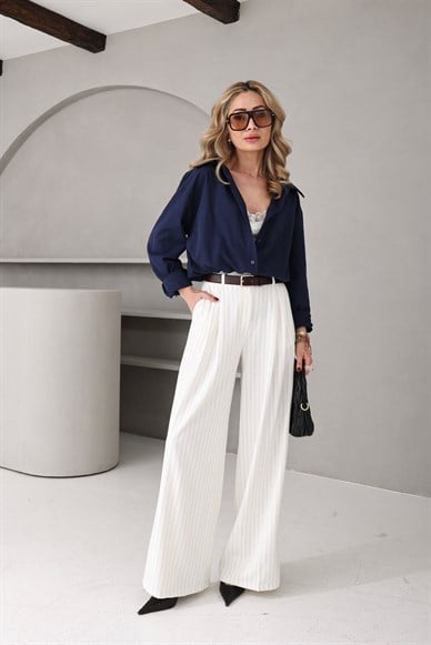 Lacivert Düğümlü Crop Gömlek