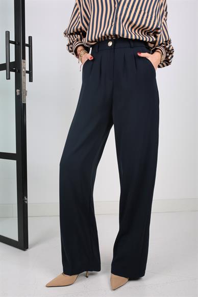 Lacivert Gold Düğmeli Yarım Lastik Palazzo Pantolon