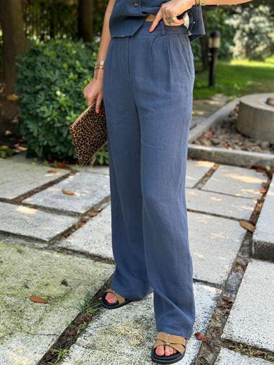 Lacivert Ham Keten Yelek Pantolon Takım