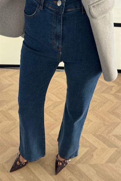Lacivert Likralı İspanyol Paça Jean