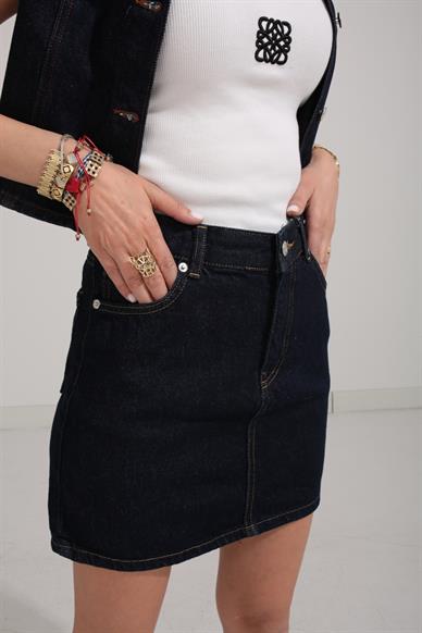 Lacivert Mini Denim Etek