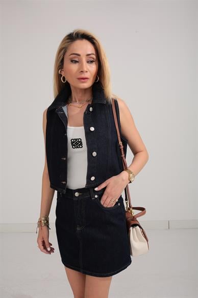 Lacivert Mini Denim Etek