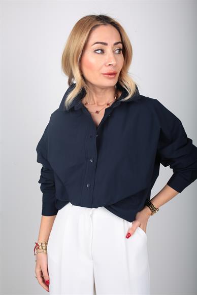 Lacivert Oversize Yanı Yırtmaçlı Gömlek