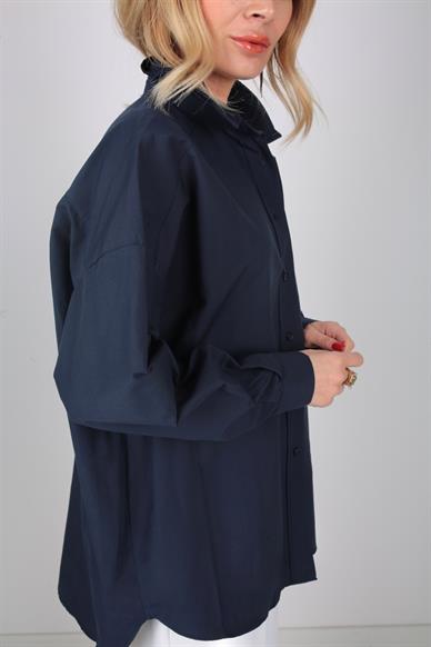 Lacivert Oversize Yanı Yırtmaçlı Gömlek