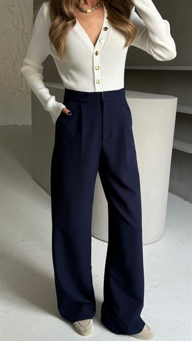 Lacivert Palazzo Pantolon