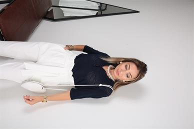 Lacivert Polo Yaka Delikli Kısa Kol Kazak