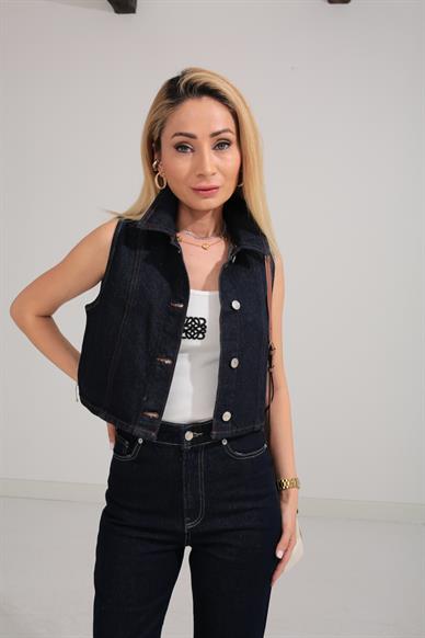 Lacivert Slim Fit Denim Yelek