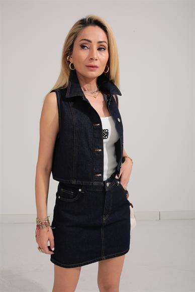 Lacivert Slim Fit Denim Yelek