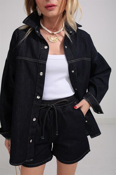 Lacivert Şortlu Denim Takım