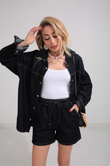 Lacivert Şortlu Denim Takım