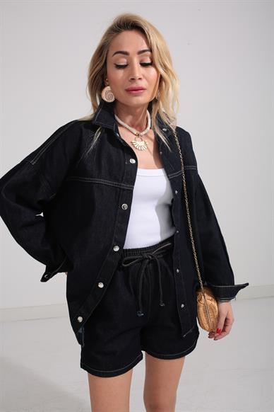 Lacivert Şortlu Denim Takım