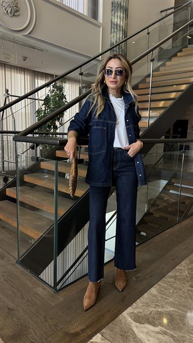 Lacivert Yırtmaçlı Çıtçıtlı Denim Ceket (1940-1)