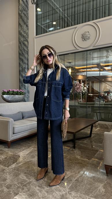 Lacivert Yırtmaçlı Çıtçıtlı Denim Ceket (1940-1)