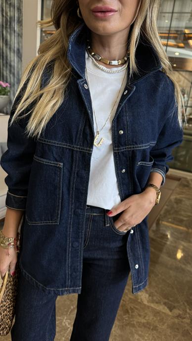 Lacivert Yırtmaçlı Çıtçıtlı Denim Ceket (1940-1)