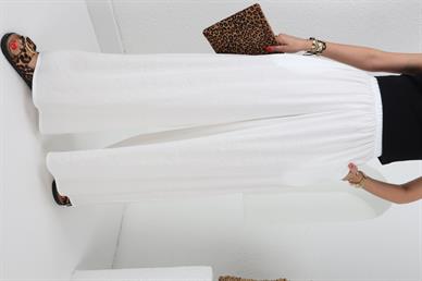 Lastikli Geniş Kesim Beyaz Tensel Pantolon