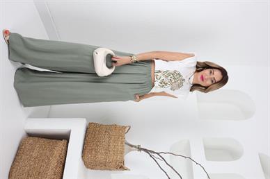 Lastikli Geniş Kesim Mint Tensel Pantolon