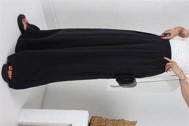 Lastikli Geniş Kesim Siyah Tensel Pantolon