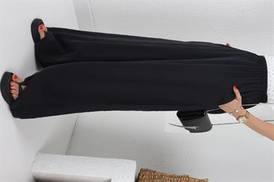 Lastikli Geniş Kesim Siyah Tensel Pantolon